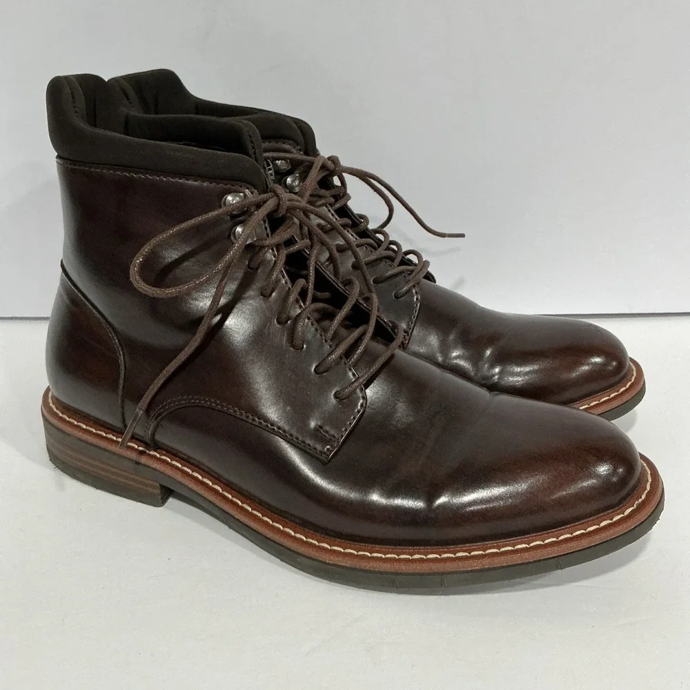 Mens Kenneth Cole REACTION Klay Flex Dark Brown Leather Lace Up Boots 7.5M
